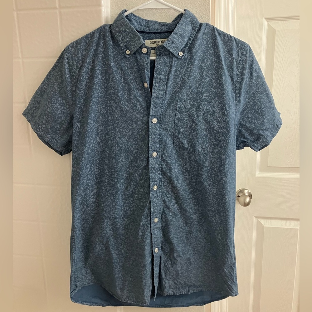 Men’s Light Blue White Dot Button Down Polo Shirt Size S Goodthreads